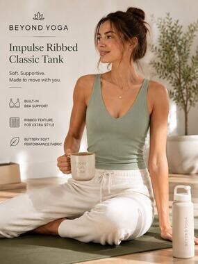 Beyond Yoga Impulse Ribbed Classic Tank Built In Bra Green Sage XL NWT